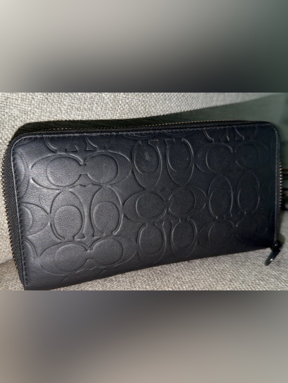 Coach Embossed Signature Monogram Black Leather Clutch